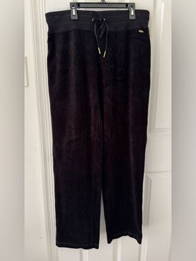 Calvin Klein Black Velvet Jogger Pants with Gold-Tip Drawstring